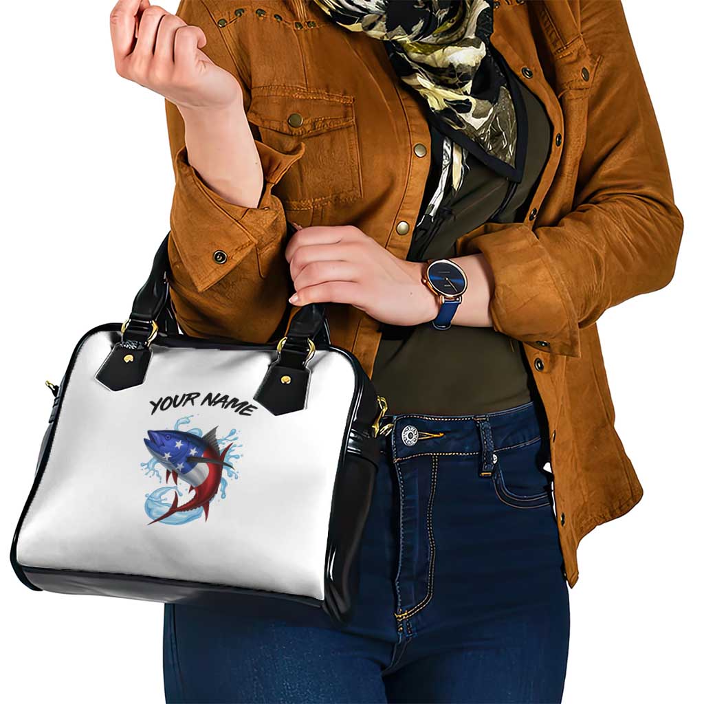 American Flag Tuna Fish Shoulder Handbag Custom Splashing Water on White and Black Contrast TS04