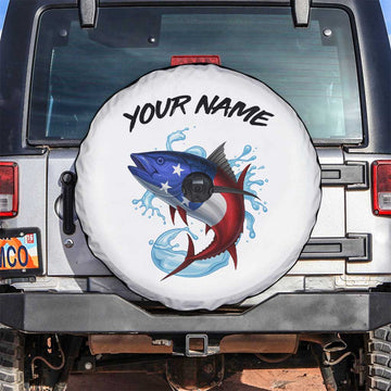 American Flag Tuna Fish Spare Tire Cover Custom Splashing Water on White and Black Contrast TS04