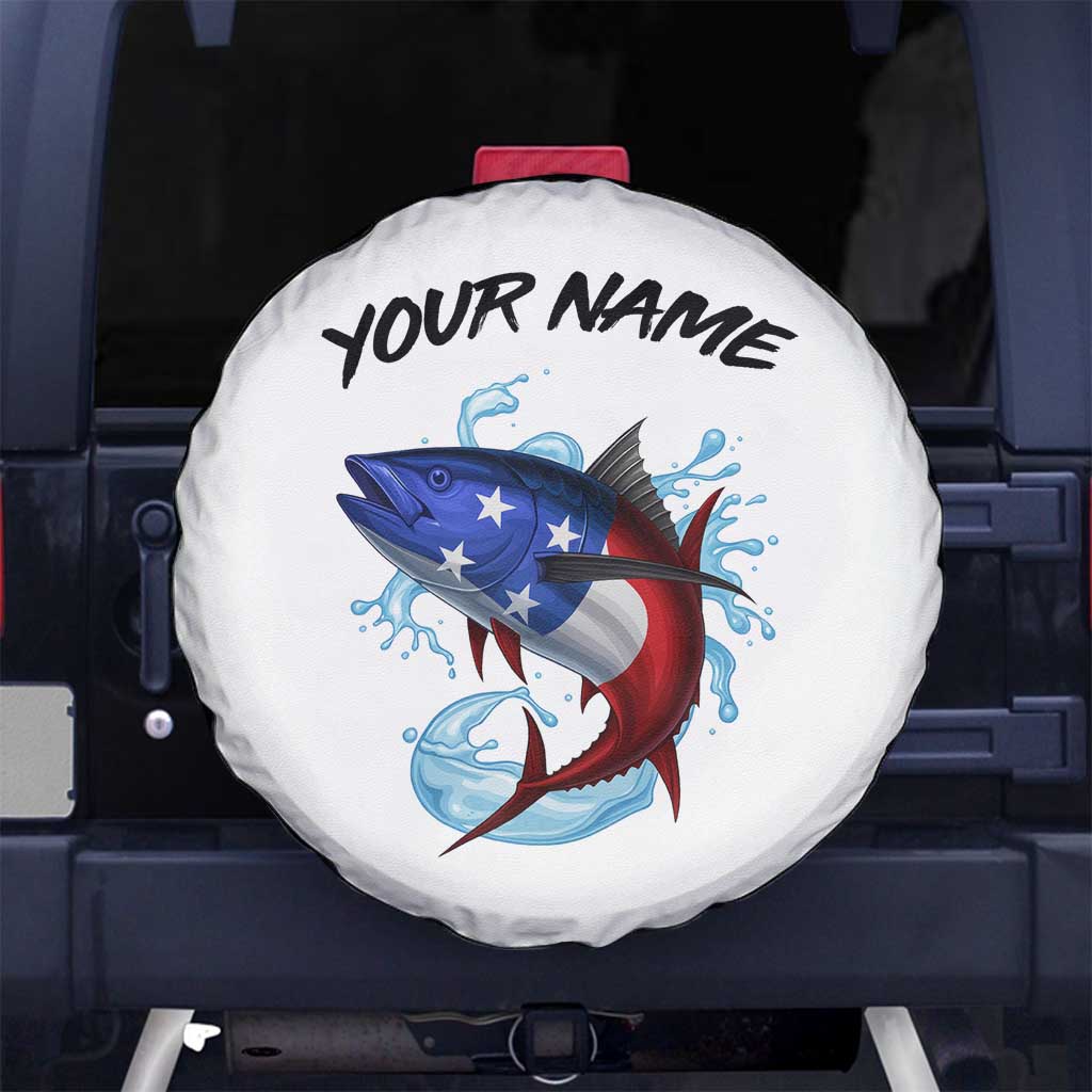 American Flag Tuna Fish Spare Tire Cover Custom Splashing Water on White and Black Contrast TS04