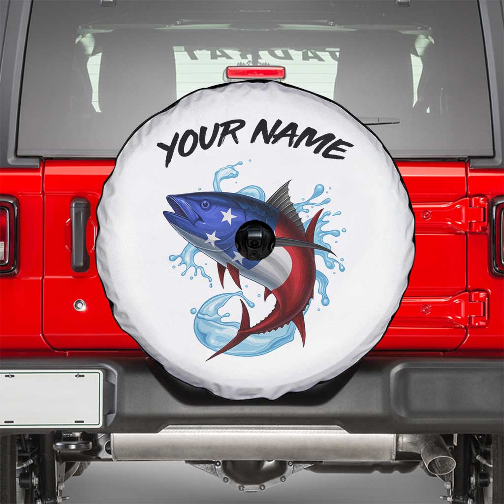 American Flag Tuna Fish Spare Tire Cover Custom Splashing Water on White and Black Contrast TS04