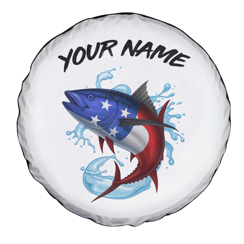 American Flag Tuna Fish Spare Tire Cover Custom Splashing Water on White and Black Contrast TS04