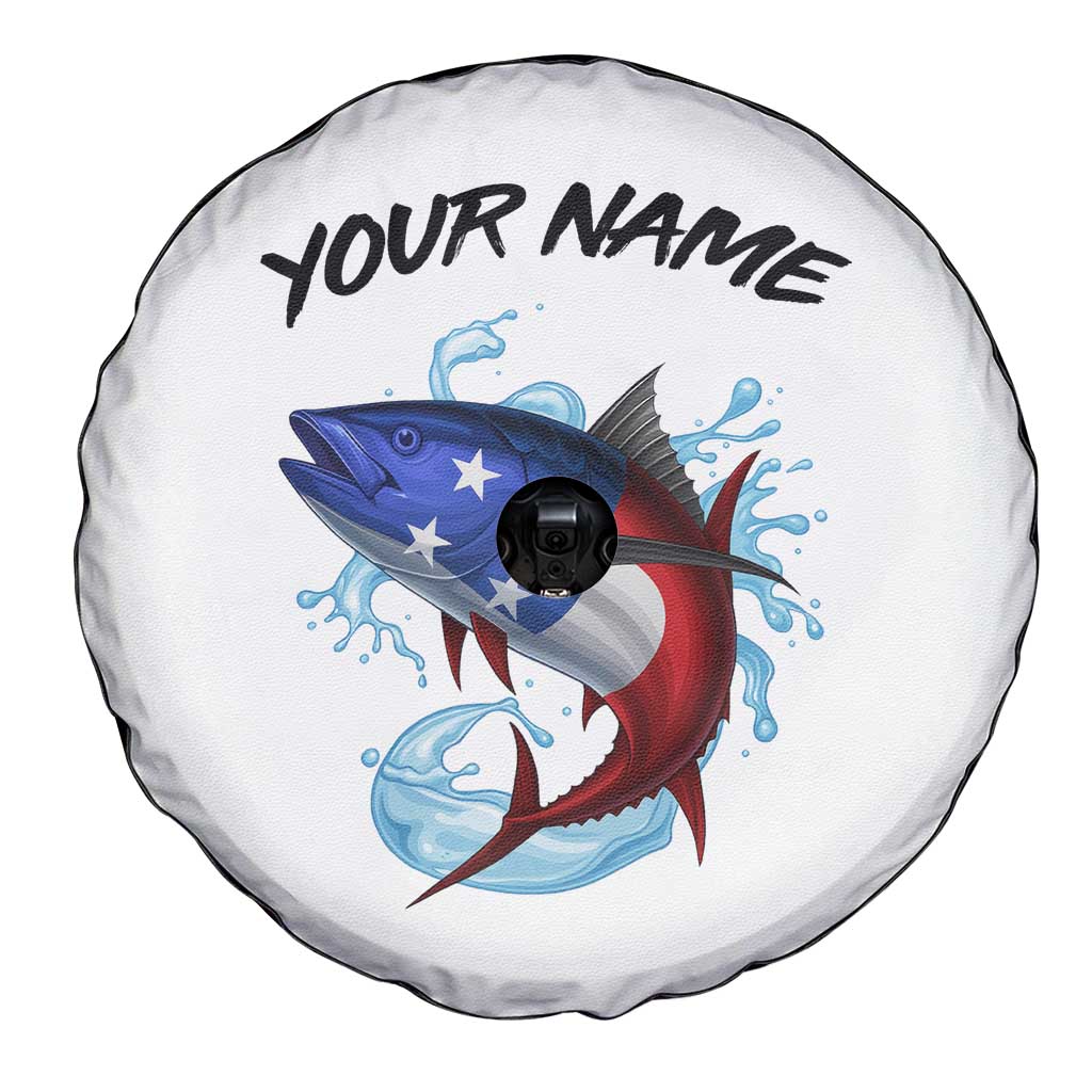 American Flag Tuna Fish Spare Tire Cover Custom Splashing Water on White and Black Contrast TS04