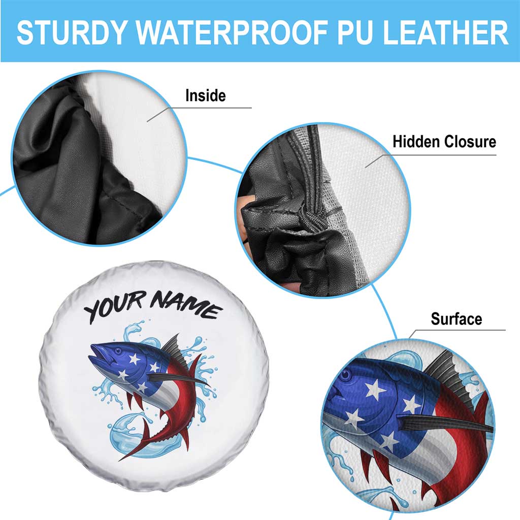 American Flag Tuna Fish Spare Tire Cover Custom Splashing Water on White and Black Contrast TS04