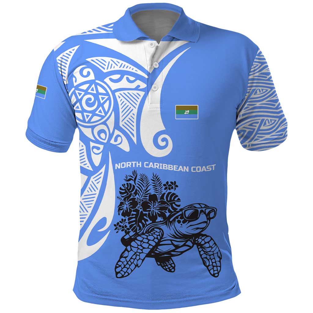 North Caribbean Coast Nicaragua Polo Shirt with Tribal Turtle Design and Floral Coast Pride TS04