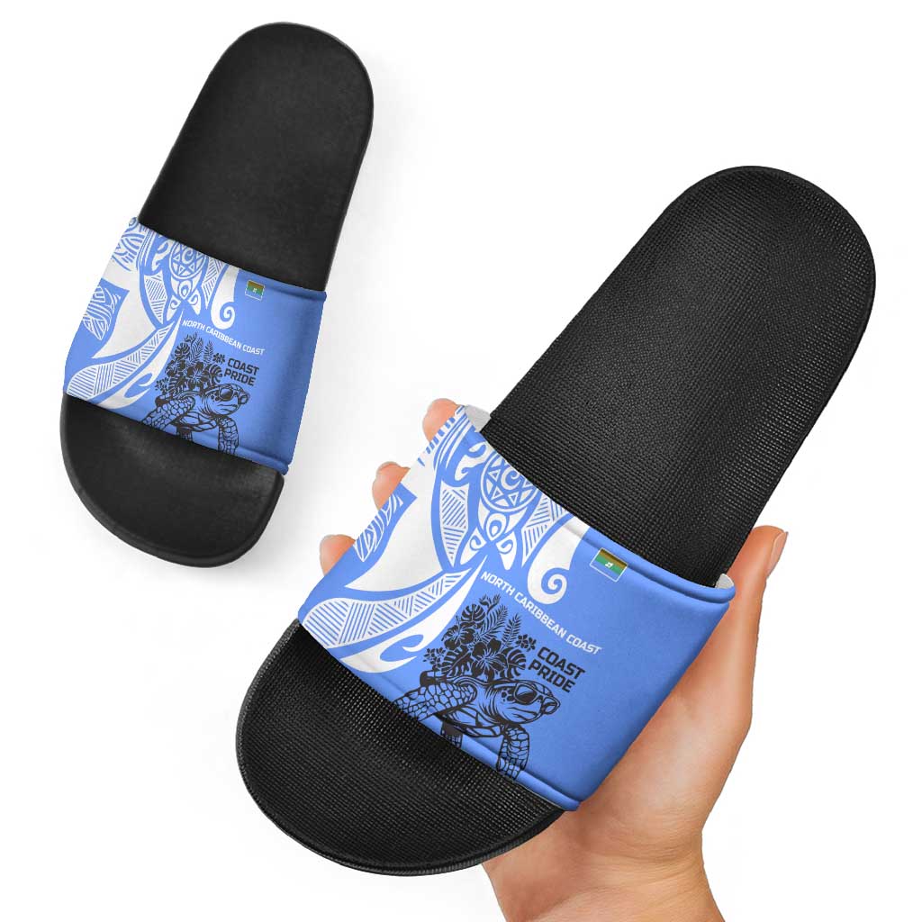 North Caribbean Coast Nicaragua Slide Sandals with Tribal Turtle Design and Floral Coast Pride TS04