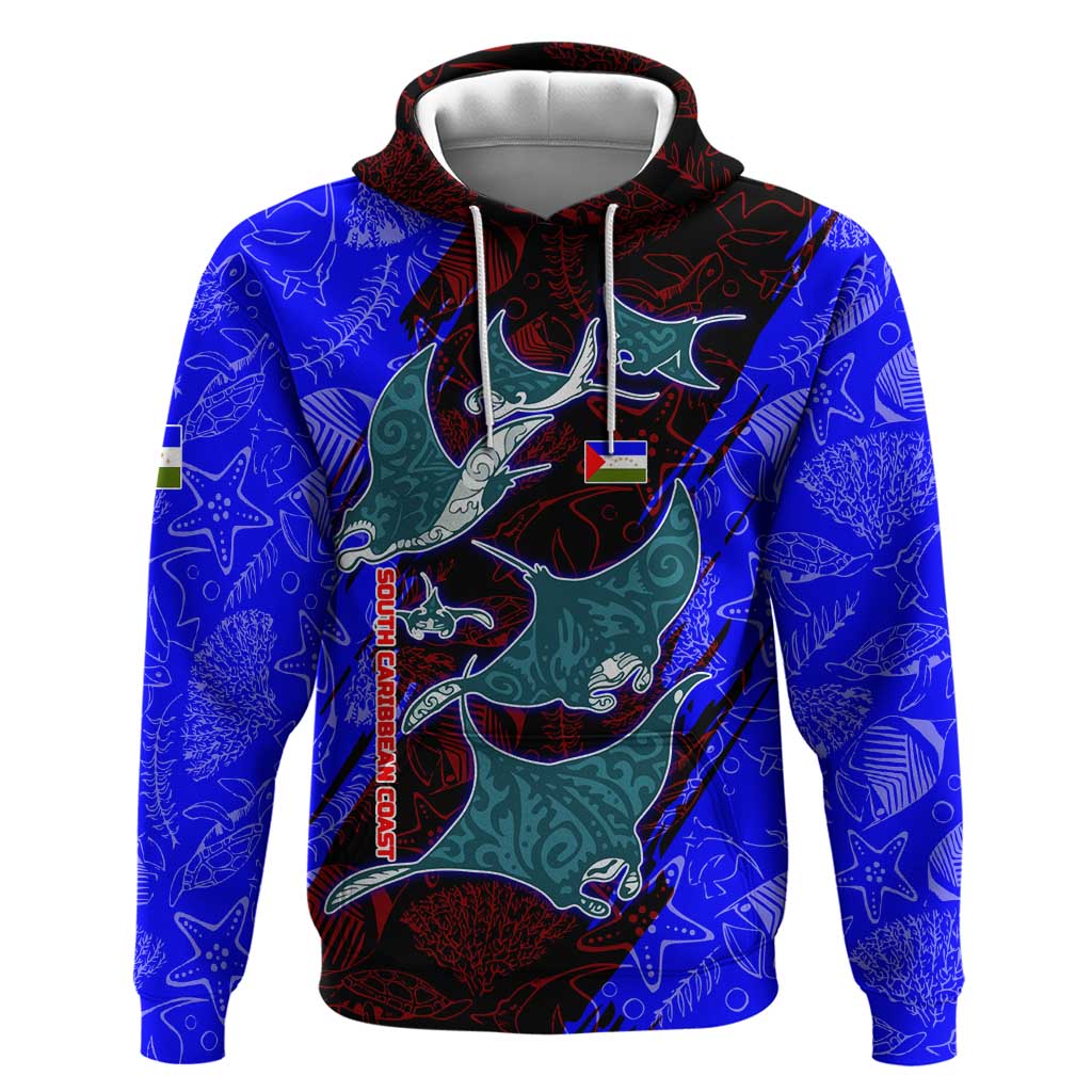 South Caribbean Coast Nicaragua Hoodie with Manta Ray Coral Reef and Dive into the Spirit Design TS04