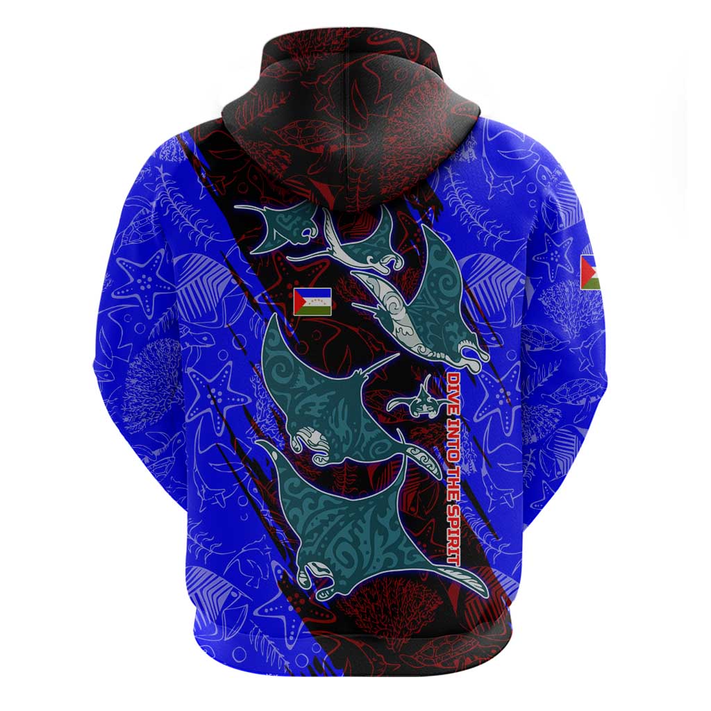 South Caribbean Coast Nicaragua Hoodie with Manta Ray Coral Reef and Dive into the Spirit Design TS04