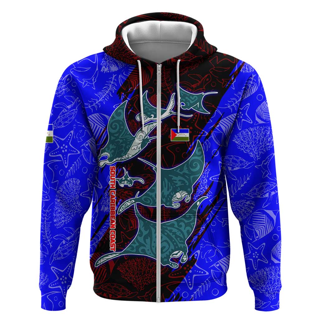 South Caribbean Coast Nicaragua Hoodie with Manta Ray Coral Reef and Dive into the Spirit Design TS04