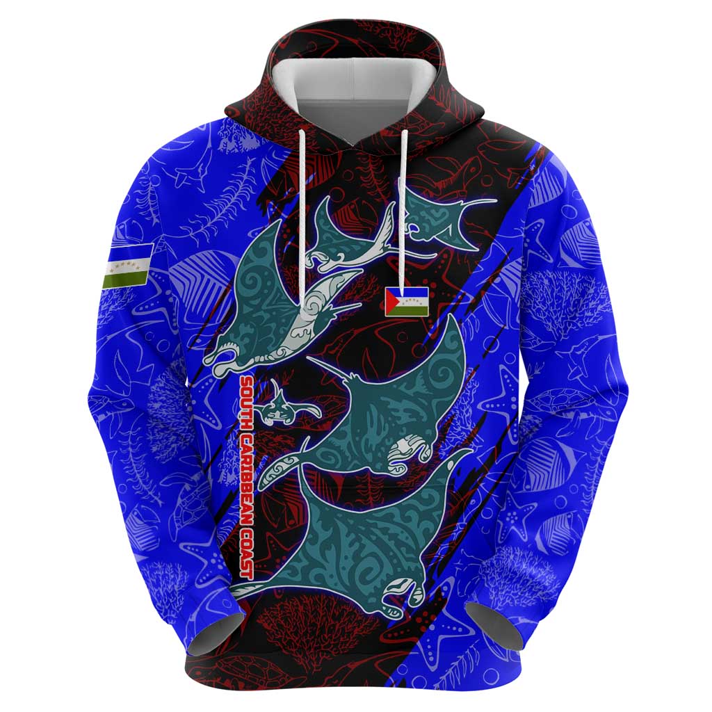 South Caribbean Coast Nicaragua Hoodie with Manta Ray Coral Reef and Dive into the Spirit Design TS04