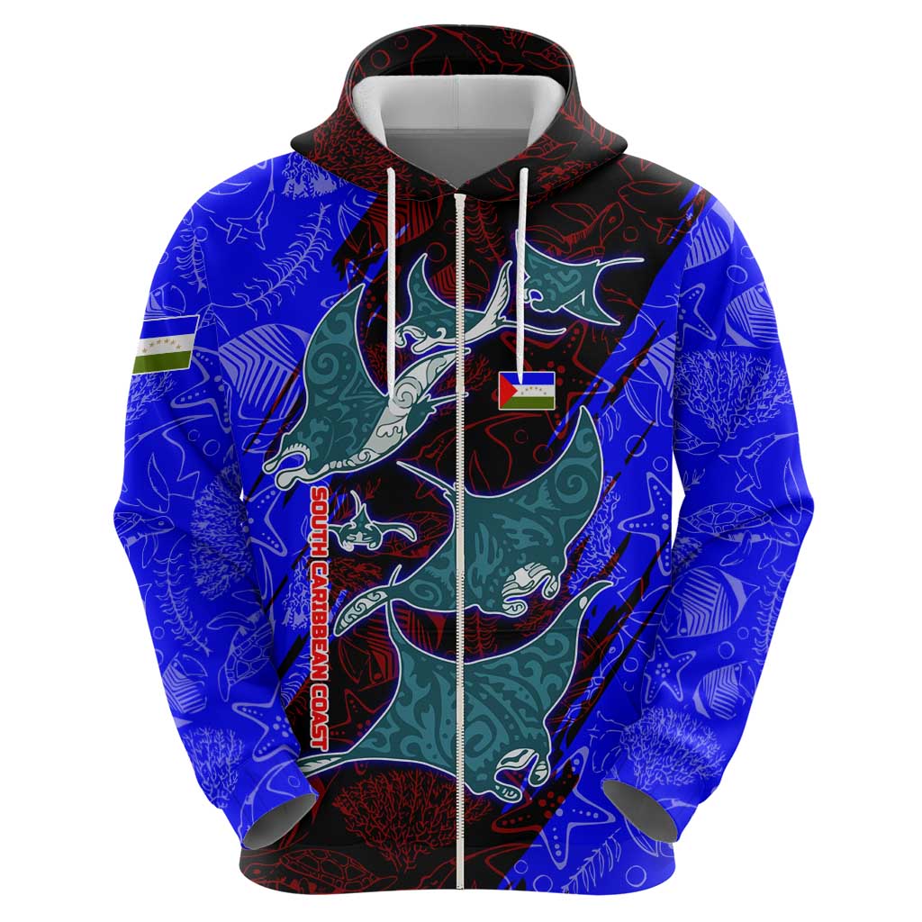South Caribbean Coast Nicaragua Hoodie with Manta Ray Coral Reef and Dive into the Spirit Design TS04