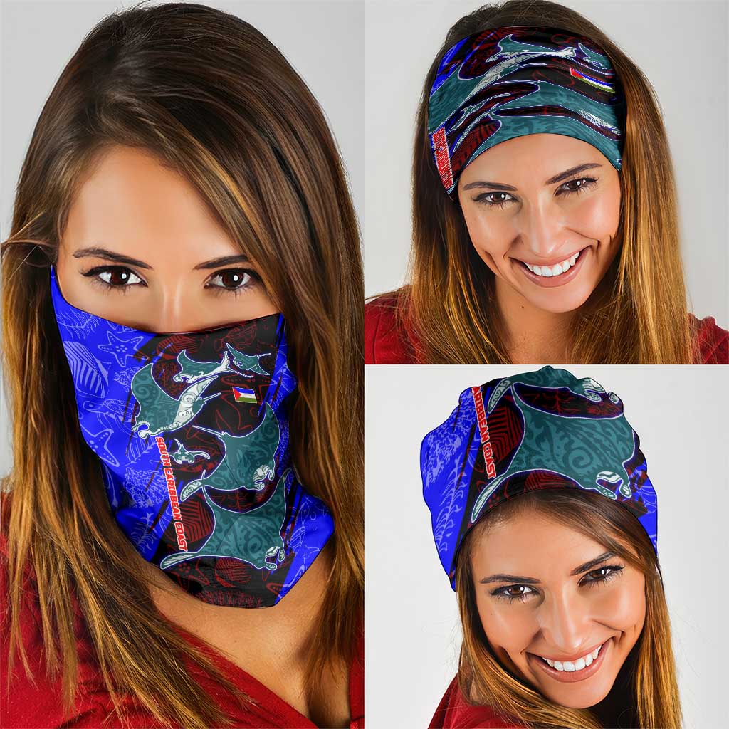 South Caribbean Coast Nicaragua Neck Gaiter with Manta Ray Coral Reef and Dive into the Spirit Design TS04