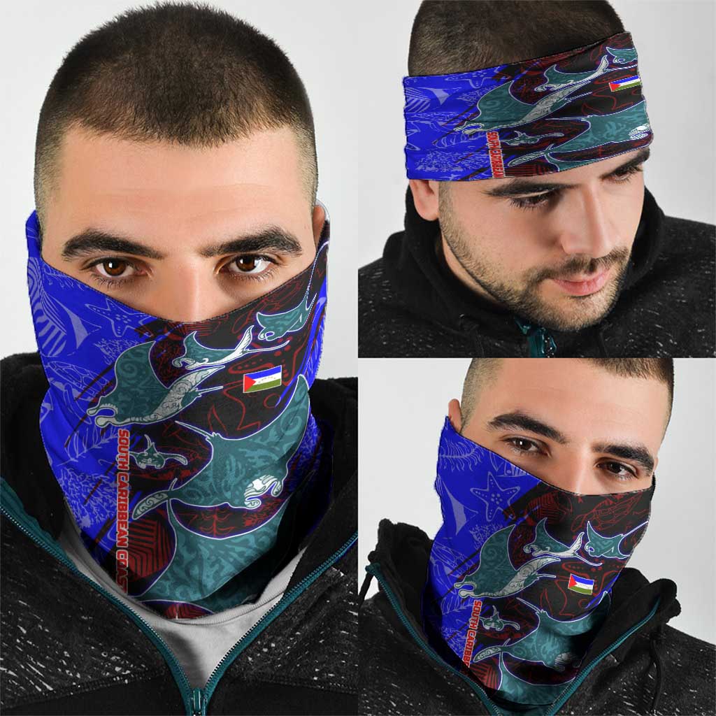 South Caribbean Coast Nicaragua Neck Gaiter with Manta Ray Coral Reef and Dive into the Spirit Design TS04