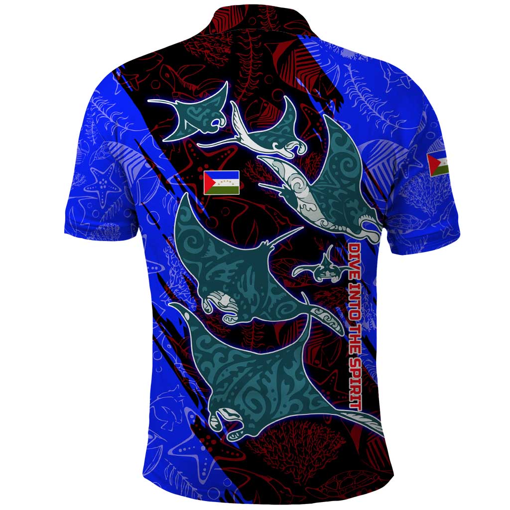 South Caribbean Coast Nicaragua Polo Shirt with Manta Ray Coral Reef and Dive into the Spirit Design TS04