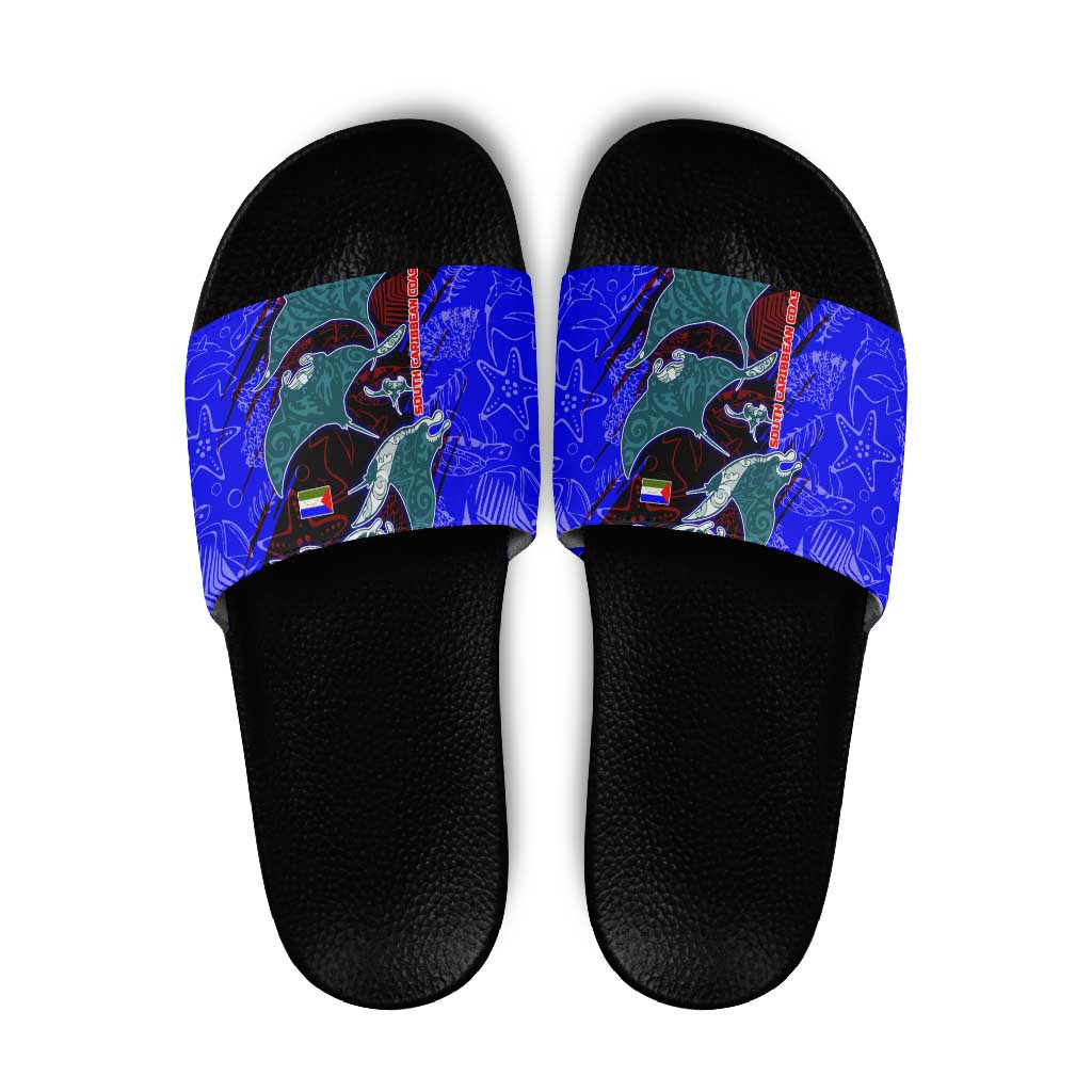 South Caribbean Coast Nicaragua Slide Sandals with Manta Ray Coral Reef and Dive into the Spirit Design TS04