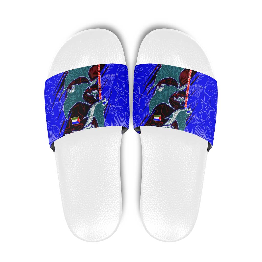 South Caribbean Coast Nicaragua Slide Sandals with Manta Ray Coral Reef and Dive into the Spirit Design TS04