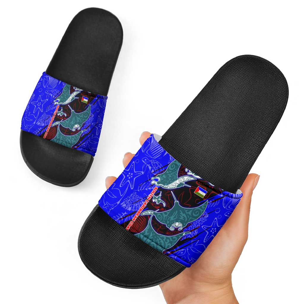 South Caribbean Coast Nicaragua Slide Sandals with Manta Ray Coral Reef and Dive into the Spirit Design TS04