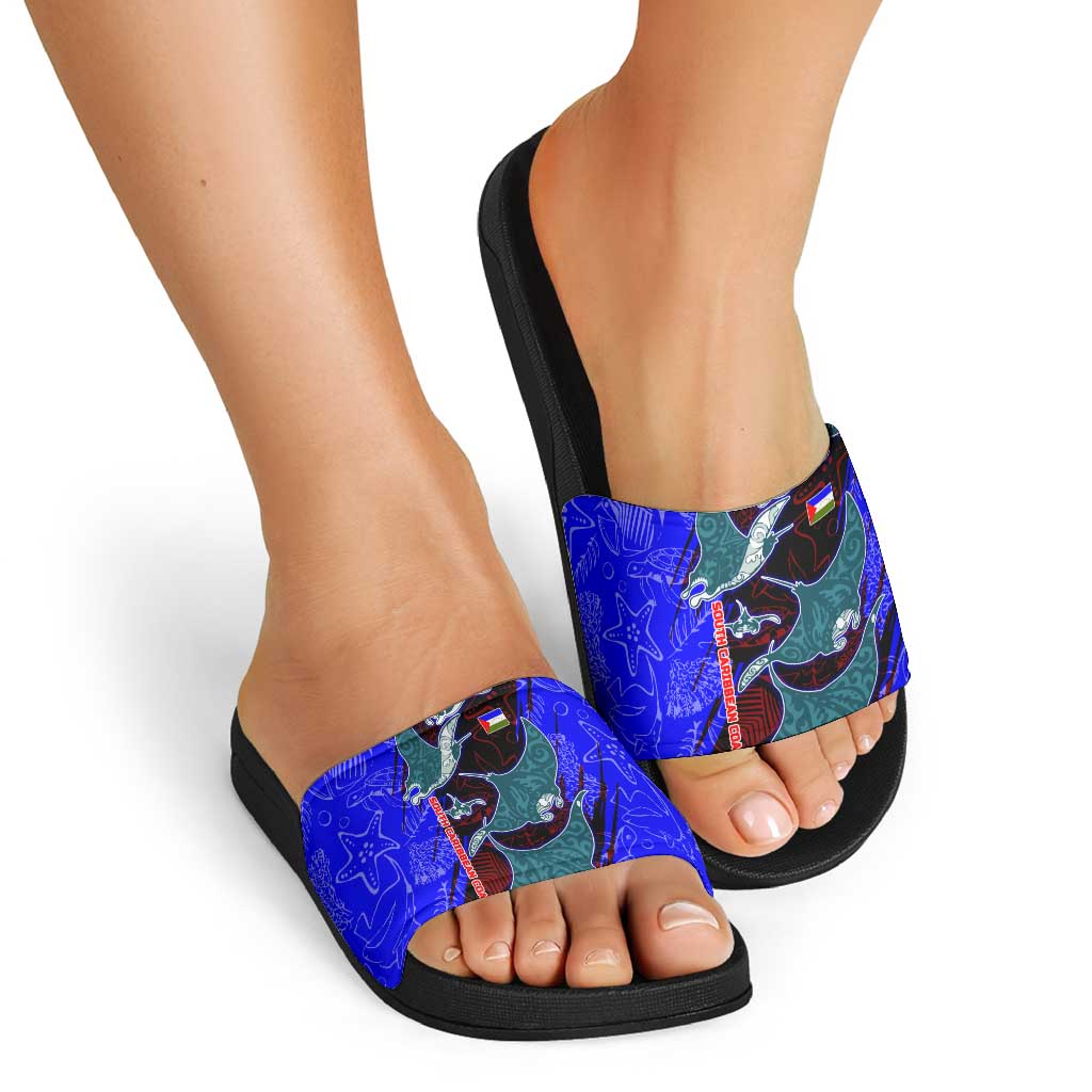 South Caribbean Coast Nicaragua Slide Sandals with Manta Ray Coral Reef and Dive into the Spirit Design TS04