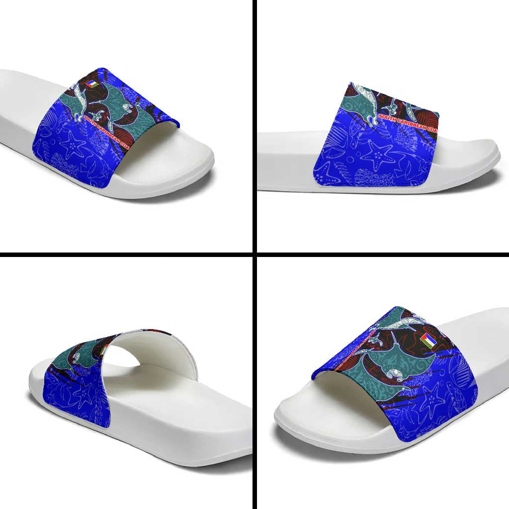 South Caribbean Coast Nicaragua Slide Sandals with Manta Ray Coral Reef and Dive into the Spirit Design TS04