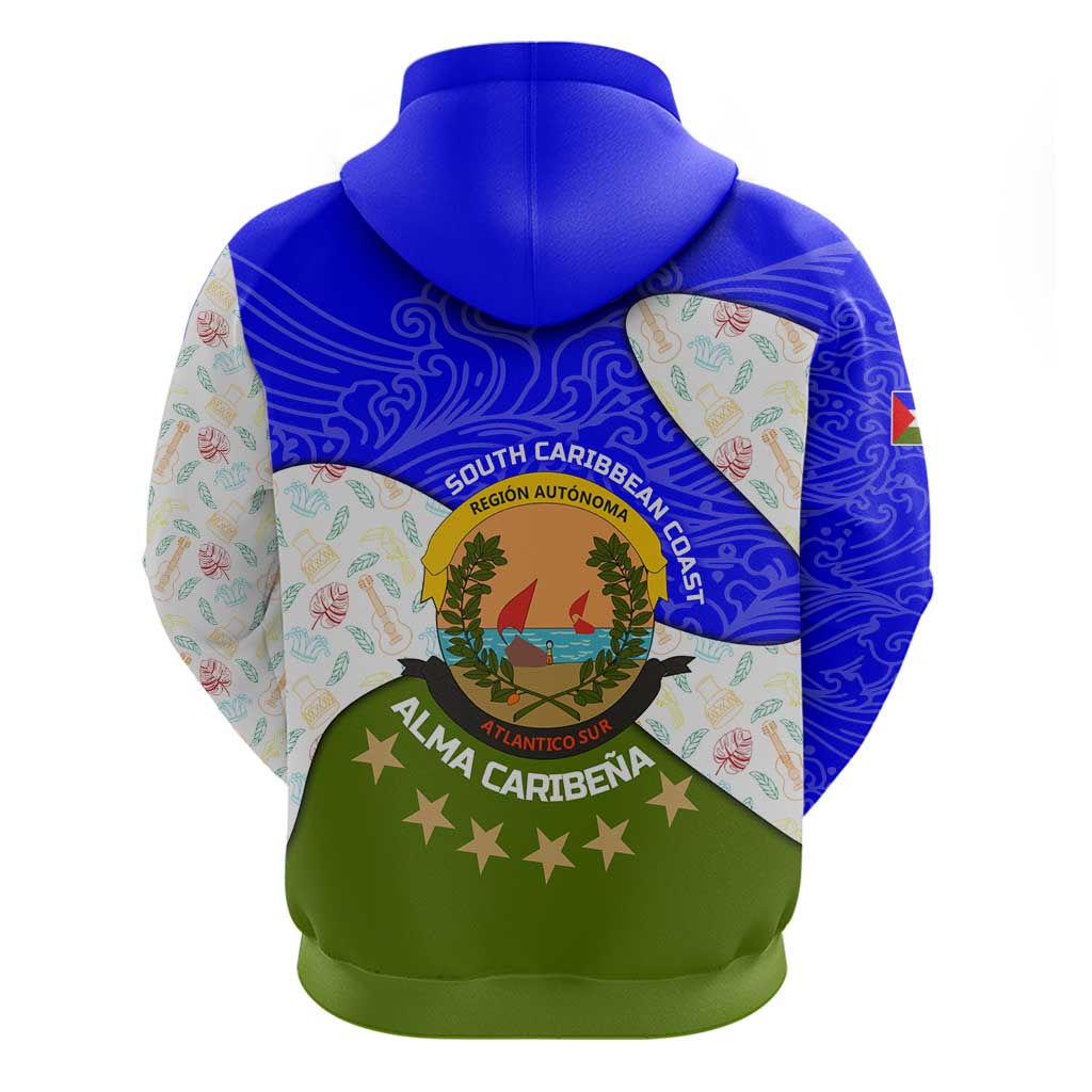 Nicaragua South Caribbean Coast Hoodie with Regional Seal and Ocean Shell Pattern Alma Caribeña Design TS04