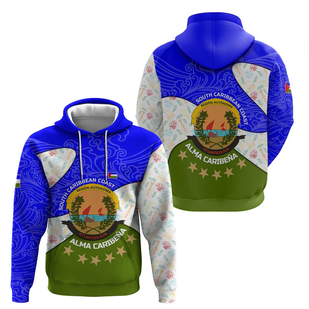 Nicaragua South Caribbean Coast Hoodie with Regional Seal and Ocean Shell Pattern Alma Caribeña Design TS04