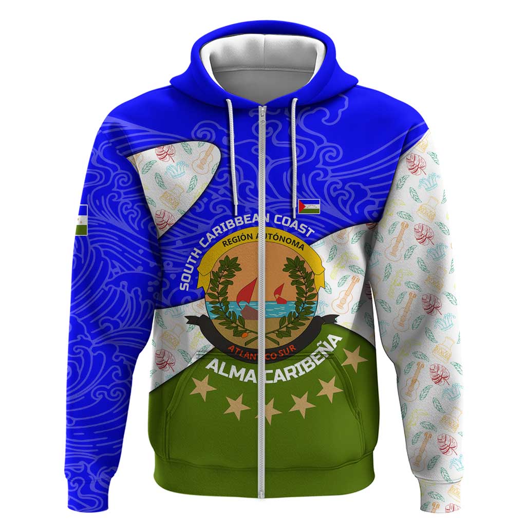 Nicaragua South Caribbean Coast Hoodie with Regional Seal and Ocean Shell Pattern Alma Caribeña Design TS04