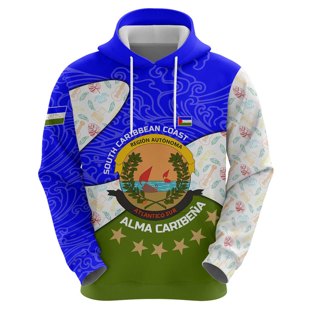 Nicaragua South Caribbean Coast Hoodie with Regional Seal and Ocean Shell Pattern Alma Caribeña Design TS04