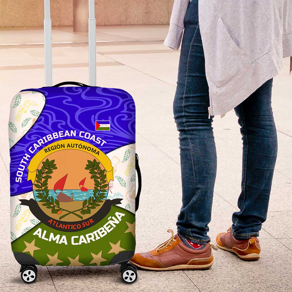 Nicaragua South Caribbean Coast Luggage Cover with Regional Seal and Ocean Shell Pattern Alma Caribeña Design TS04