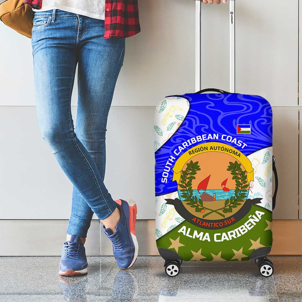 Nicaragua South Caribbean Coast Luggage Cover with Regional Seal and Ocean Shell Pattern Alma Caribeña Design TS04