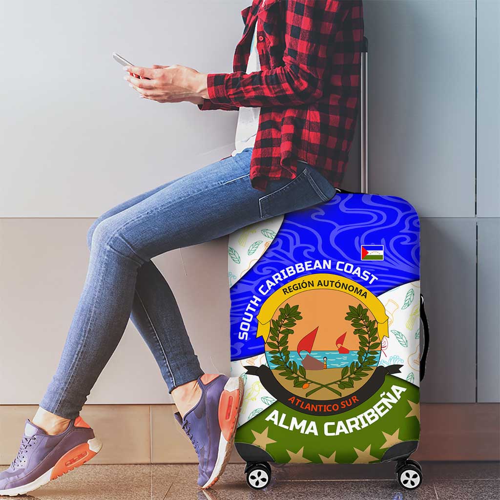 Nicaragua South Caribbean Coast Luggage Cover with Regional Seal and Ocean Shell Pattern Alma Caribeña Design TS04