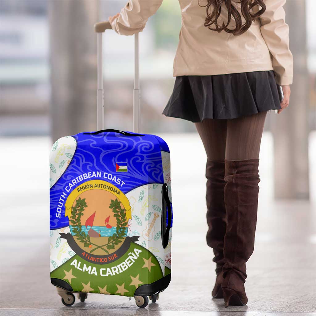 Nicaragua South Caribbean Coast Luggage Cover with Regional Seal and Ocean Shell Pattern Alma Caribeña Design TS04