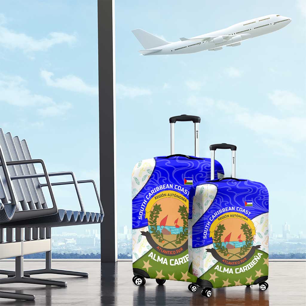 Nicaragua South Caribbean Coast Luggage Cover with Regional Seal and Ocean Shell Pattern Alma Caribeña Design TS04