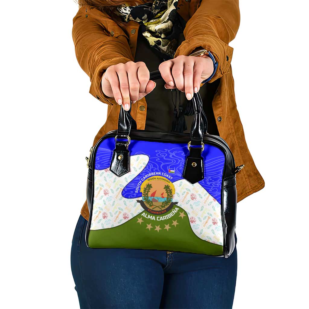 Nicaragua South Caribbean Coast Shoulder Handbag with Regional Seal and Ocean Shell Pattern Alma Caribeña Design TS04