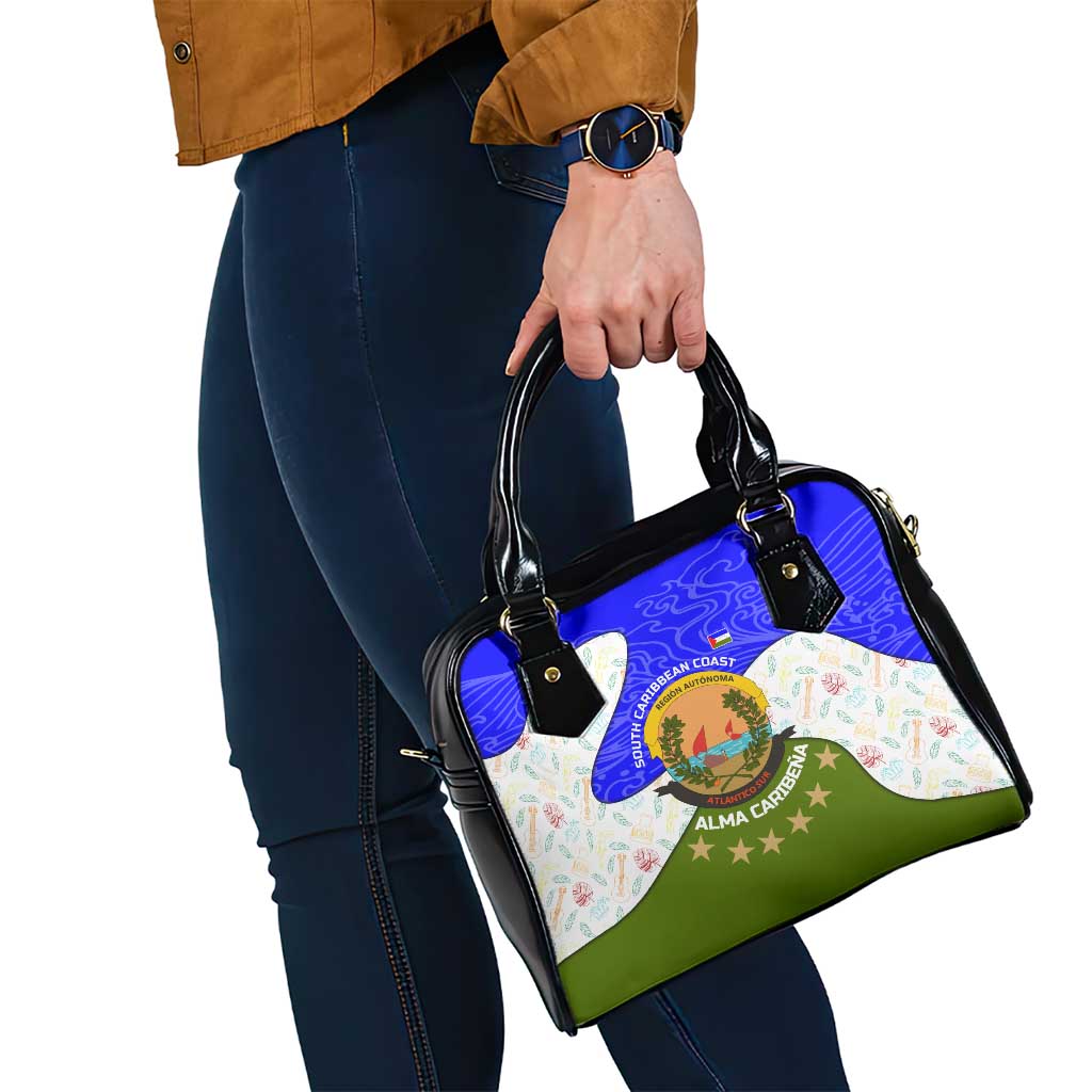 Nicaragua South Caribbean Coast Shoulder Handbag with Regional Seal and Ocean Shell Pattern Alma Caribeña Design TS04