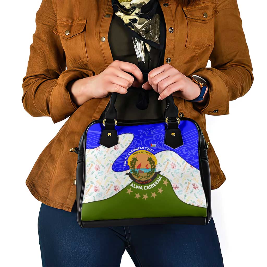 Nicaragua South Caribbean Coast Shoulder Handbag with Regional Seal and Ocean Shell Pattern Alma Caribeña Design TS04