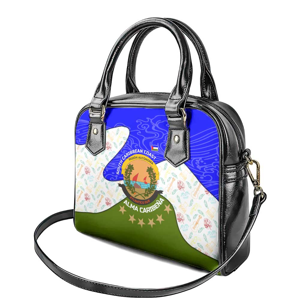 Nicaragua South Caribbean Coast Shoulder Handbag with Regional Seal and Ocean Shell Pattern Alma Caribeña Design TS04