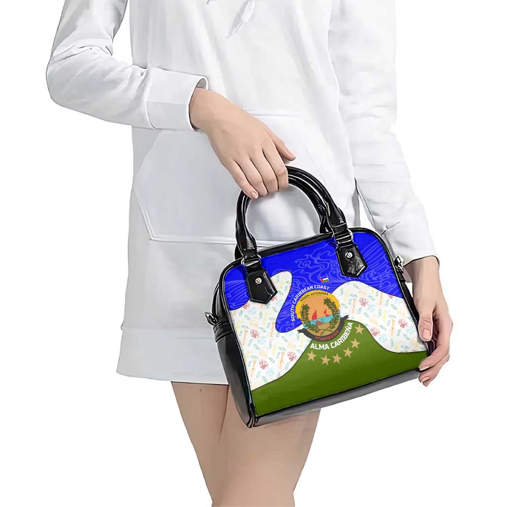 Nicaragua South Caribbean Coast Shoulder Handbag with Regional Seal and Ocean Shell Pattern Alma Caribeña Design TS04