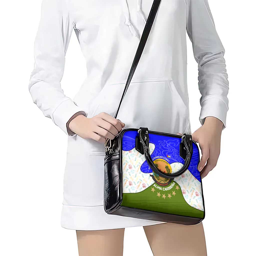 Nicaragua South Caribbean Coast Shoulder Handbag with Regional Seal and Ocean Shell Pattern Alma Caribeña Design TS04