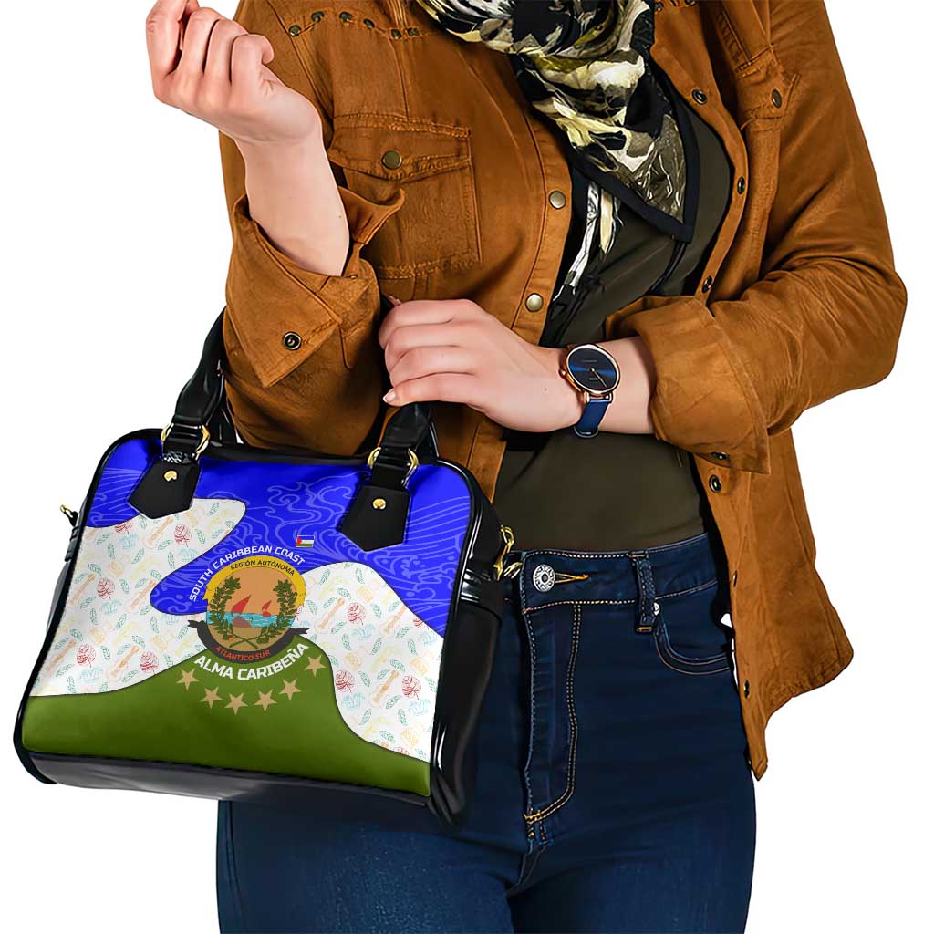 Nicaragua South Caribbean Coast Shoulder Handbag with Regional Seal and Ocean Shell Pattern Alma Caribeña Design TS04