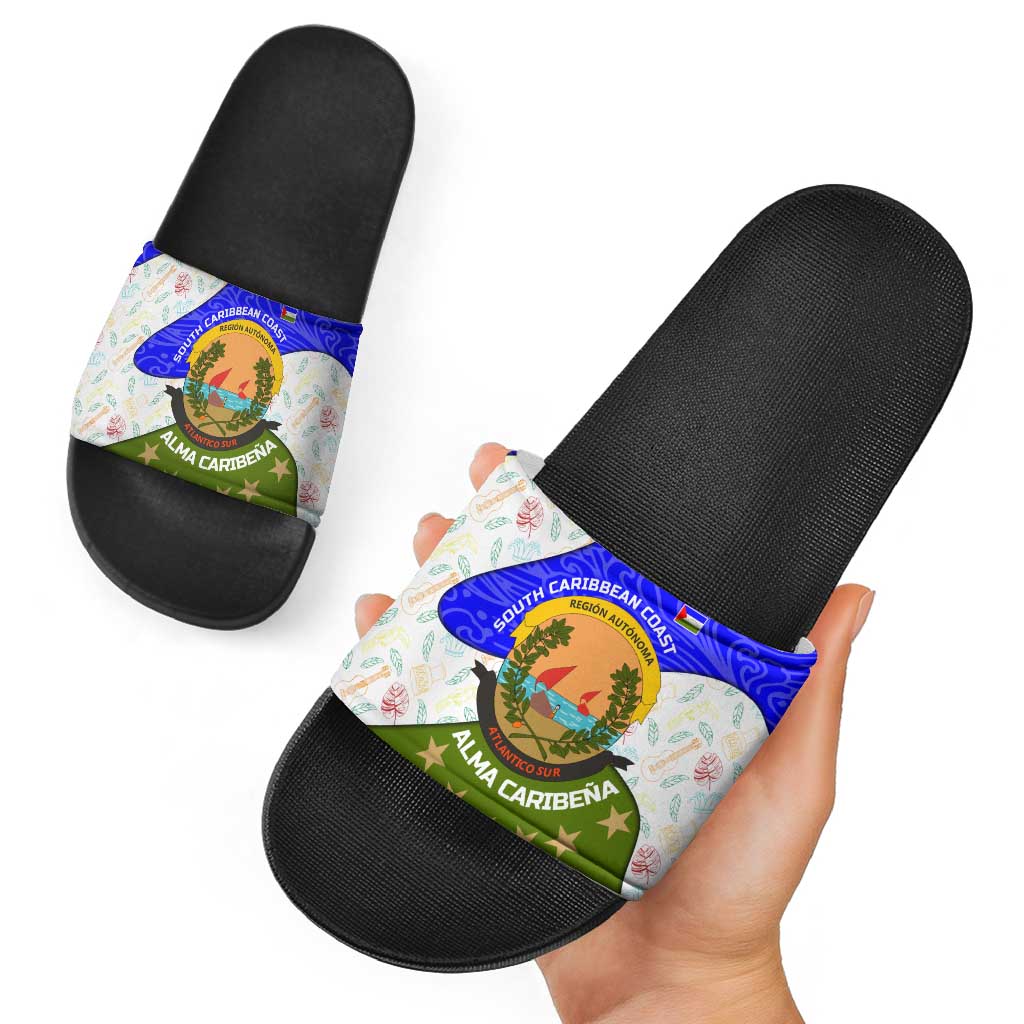 Nicaragua South Caribbean Coast Slide Sandals with Regional Seal and Ocean Shell Pattern Alma Caribeña Design TS04