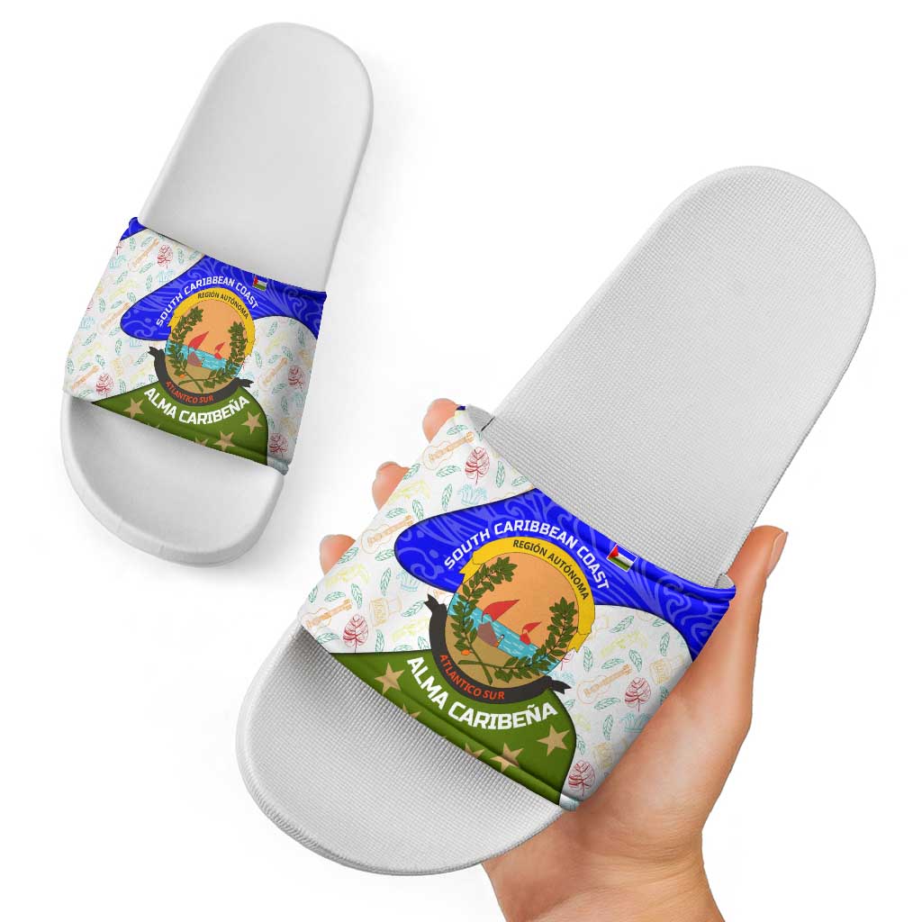 Nicaragua South Caribbean Coast Slide Sandals with Regional Seal and Ocean Shell Pattern Alma Caribeña Design TS04
