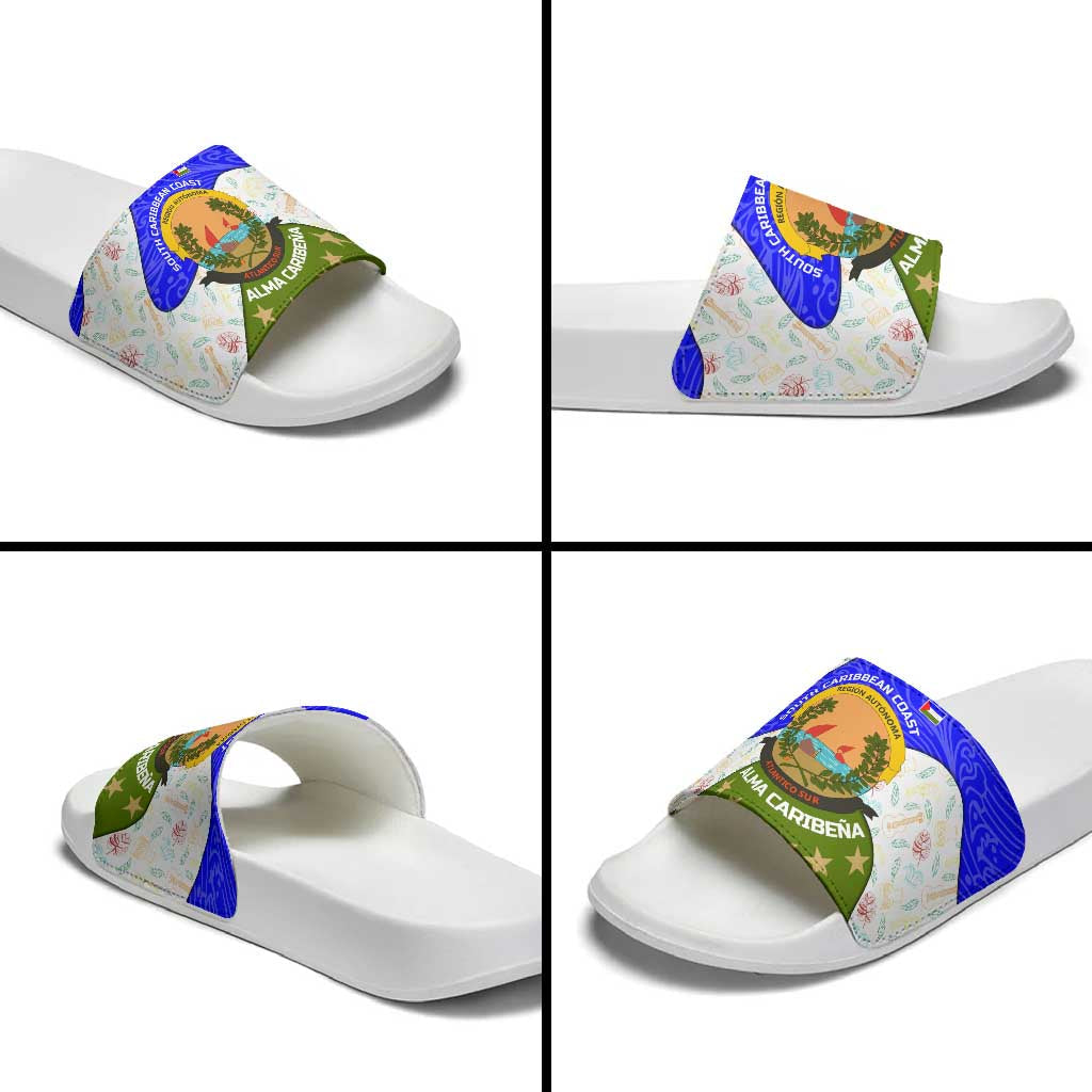 Nicaragua South Caribbean Coast Slide Sandals with Regional Seal and Ocean Shell Pattern Alma Caribeña Design TS04