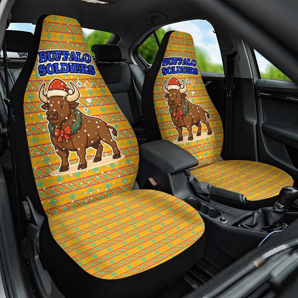 Buffalo Soldiers Christmas Car Seat Cover with Yellow Cartoon Buffalo Santa Hat Design TS04