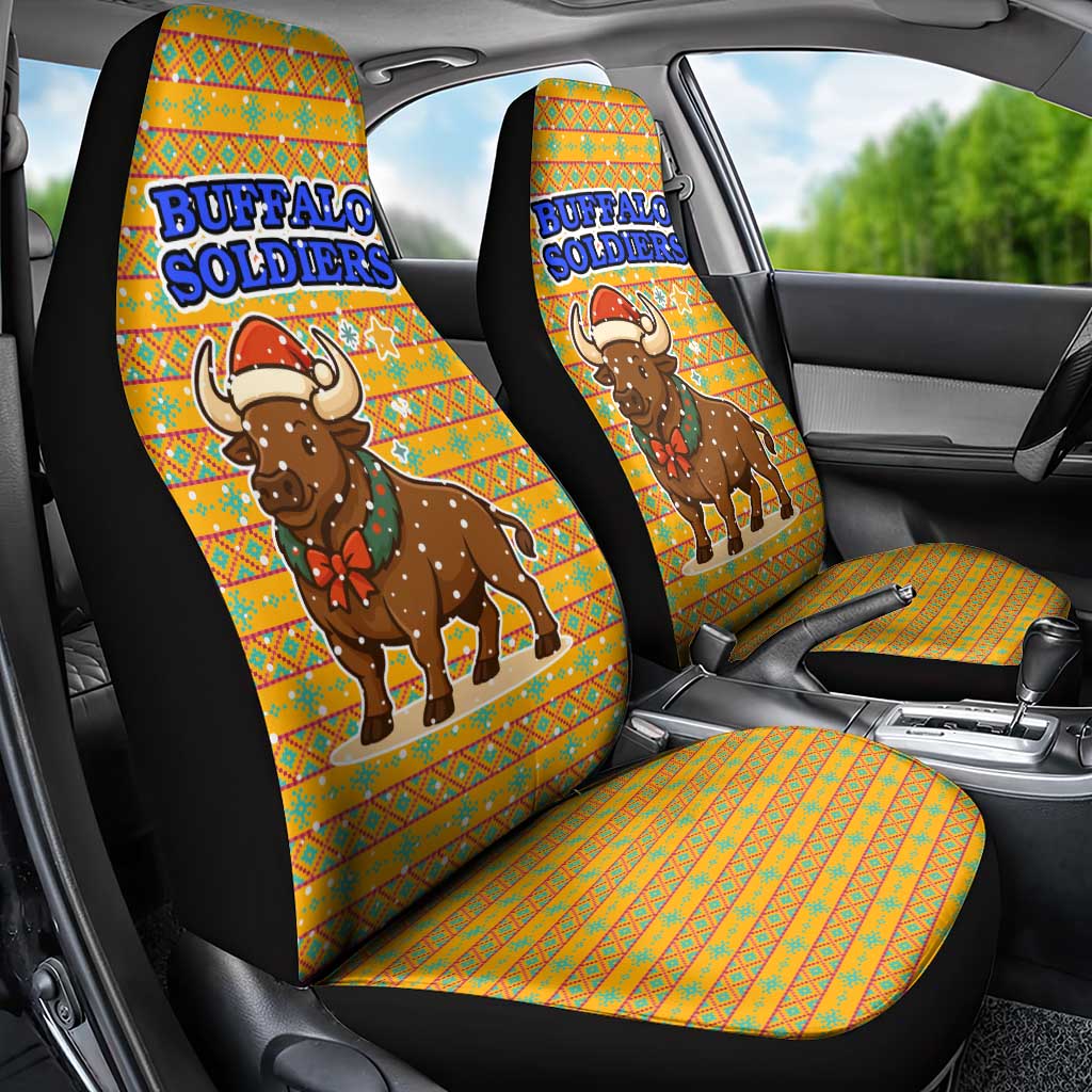Buffalo Soldiers Christmas Car Seat Cover with Yellow Cartoon Buffalo Santa Hat Design TS04