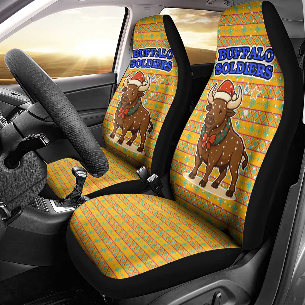 Buffalo Soldiers Christmas Car Seat Cover with Yellow Cartoon Buffalo Santa Hat Design TS04