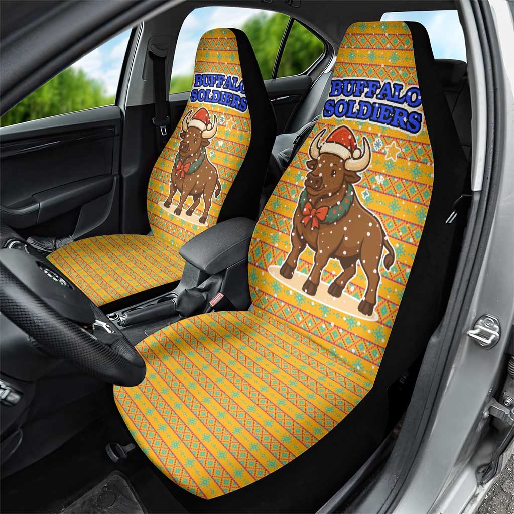 Buffalo Soldiers Christmas Car Seat Cover with Yellow Cartoon Buffalo Santa Hat Design TS04