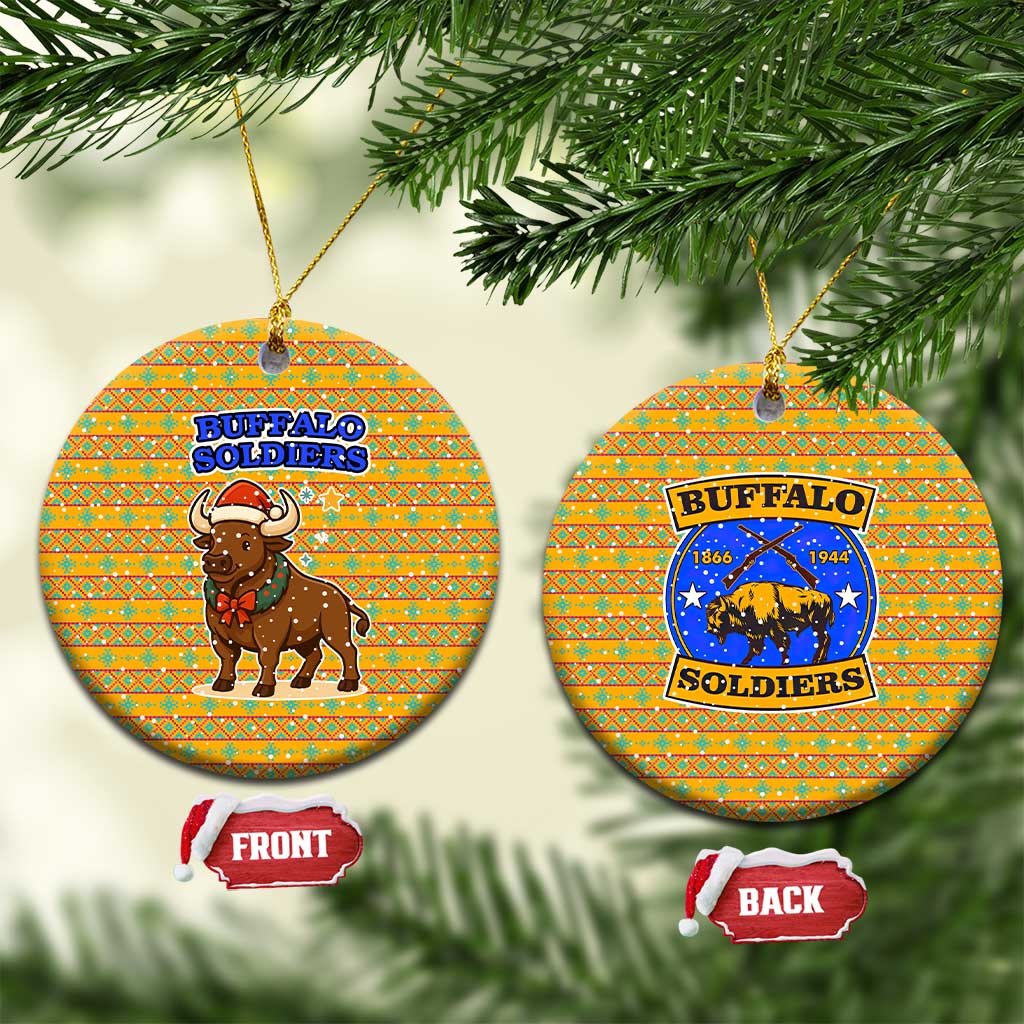 Buffalo Soldiers Christmas Ceramic Ornament with Yellow Cartoon Buffalo Santa Hat Design TS04