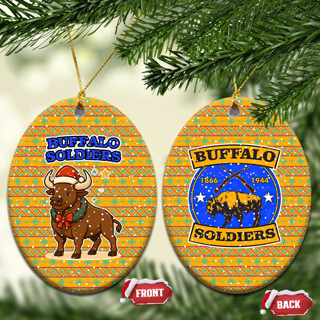 Buffalo Soldiers Christmas Ceramic Ornament with Yellow Cartoon Buffalo Santa Hat Design TS04
