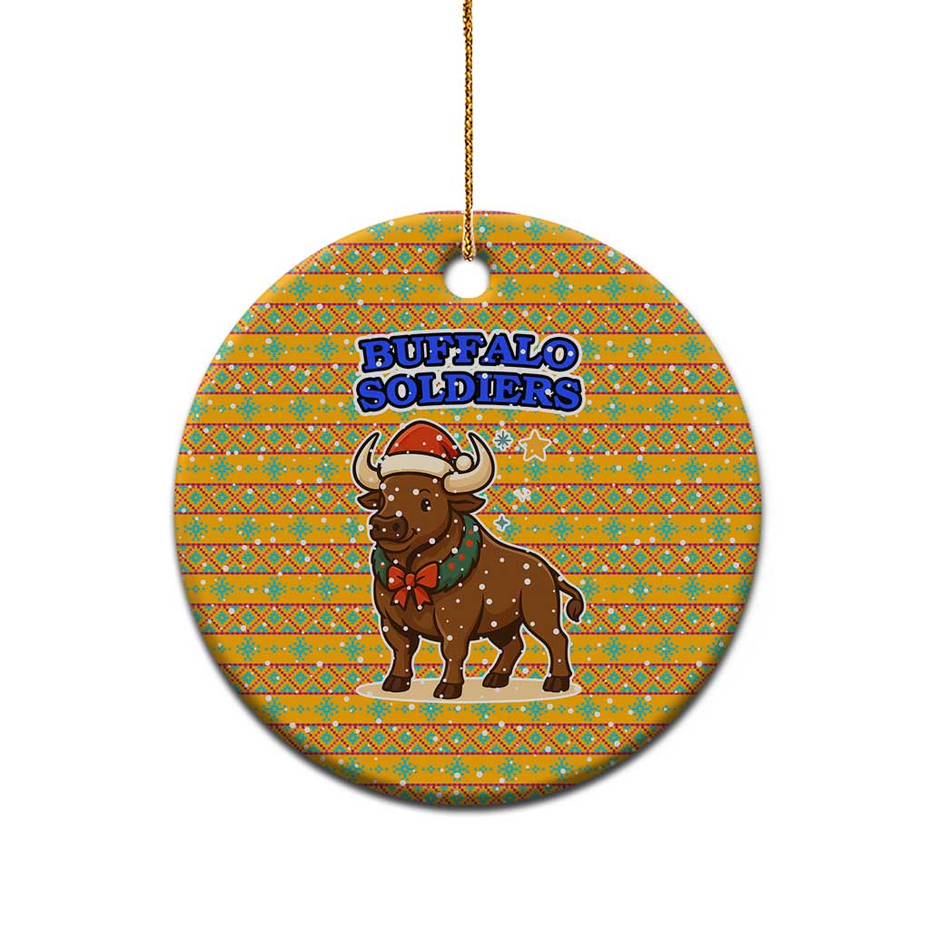 Buffalo Soldiers Christmas Ceramic Ornament with Yellow Cartoon Buffalo Santa Hat Design TS04