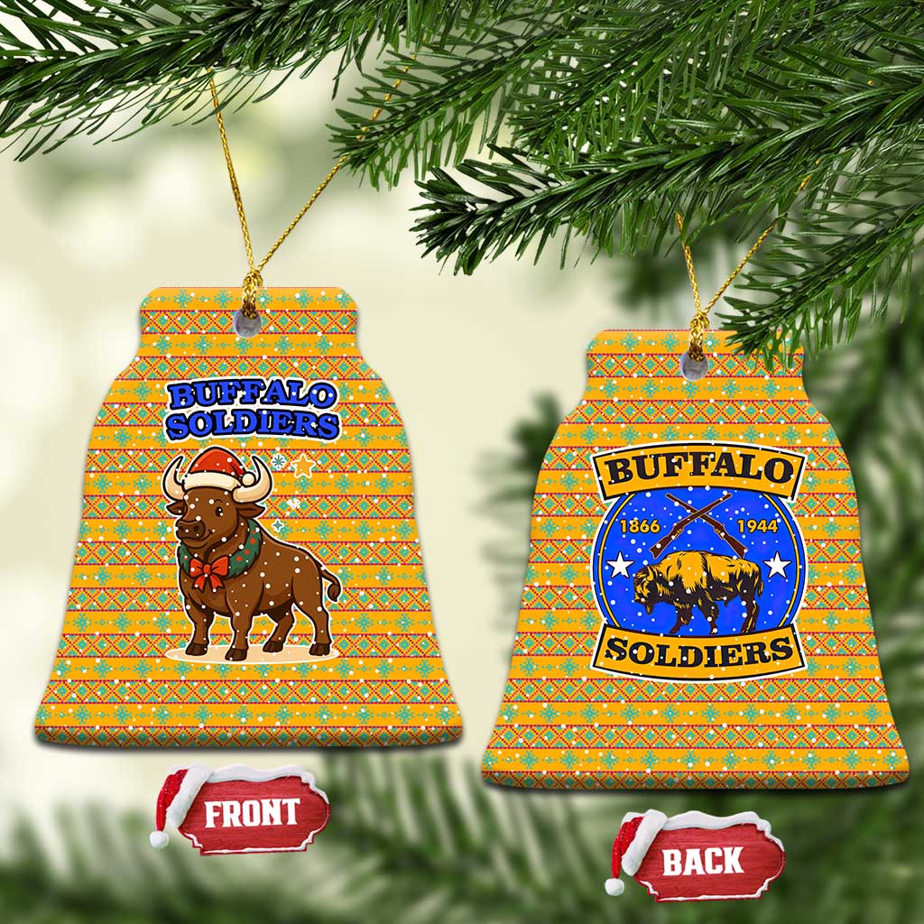Buffalo Soldiers Christmas Ceramic Ornament with Yellow Cartoon Buffalo Santa Hat Design TS04