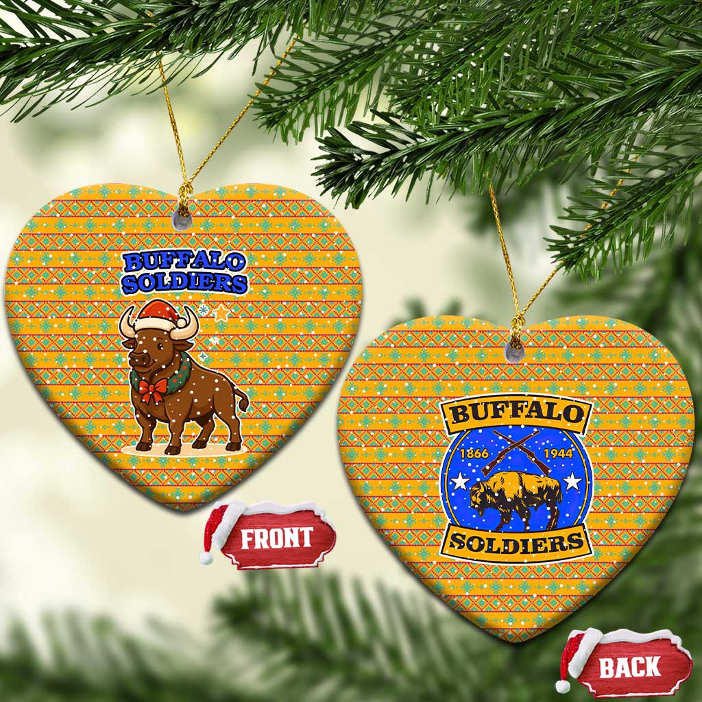 Buffalo Soldiers Christmas Ceramic Ornament with Yellow Cartoon Buffalo Santa Hat Design TS04